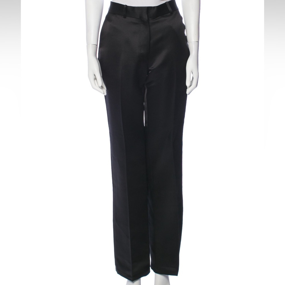 Veronica de Piante luxury luxe satin black straight-leg trousers 31” waist